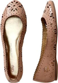 Patent Perforated Flats - predominant colour: taupe; secondary colour: taupe; occasions: casual, work, holiday; material: leather; heel height: flat; toe: round toe; style: ballerinas / pumps; finish: patent; pattern: florals