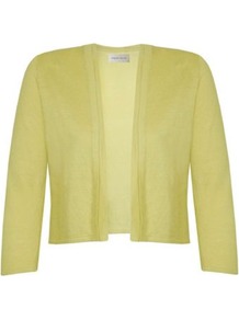 Double Edge Cardigan - pattern: plain; style: bolero/shrug; length: cropped; neckline: collarless open; predominant colour: primrose yellow; occasions: casual, occasion, holiday; fibres: cotton - 100%; fit: slim fit; sleeve length: 3/4 length; sleeve style: standard; texture group: knits/crochet; pattern type: knitted - other