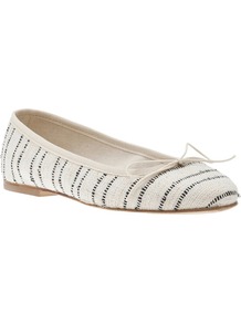 Woven Striped Flat - predominant colour: white; secondary colour: navy; occasions: casual, holiday; material: fabric; heel height: flat; toe: round toe; style: ballerinas / pumps; finish: plain; pattern: striped