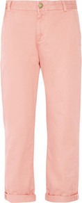 The Captain Cropped Cotton Twill Chinos - pattern: plain; pocket detail: small back pockets, pockets at the sides, traditional 5 pocket; waist: mid/regular rise; predominant colour: blush; occasions: casual; length: ankle length; style: chino; fibres: cotton - 100%; jeans & bottoms detail: turn ups; texture group: cotton feel fabrics; fit: straight leg; pattern type: fabric