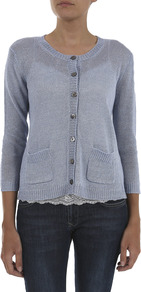 Verse Linen Cardigan - neckline: round neck; pattern: plain; bust detail: buttons at bust (in middle at breastbone)/zip detail at bust; predominant colour: pale blue; occasions: casual; length: standard; style: standard; fibres: linen - 100%; fit: standard fit; waist detail: front pockets at waist level; sleeve length: 3/4 length; sleeve style: standard; texture group: cotton feel fabrics; pattern type: fabric