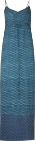 Moroccan Tile Print Maxi Dress - neckline: low v-neck; sleeve style: spaghetti straps; fit: empire; style: maxi dress; predominant colour: teal; occasions: evening, holiday; length: floor length; fibres: silk - 100%; sleeve length: sleeveless; texture group: cotton feel fabrics; pattern type: fabric; pattern: patterned/print