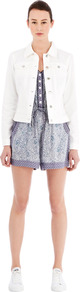 Western Jacket - pattern: plain; style: denim; fit: slim fit; predominant colour: white; occasions: casual, holiday; length: standard; fibres: cotton - 100%; collar: shirt collar/peter pan/zip with opening; sleeve length: long sleeve; sleeve style: standard; texture group: denim; collar break: high; pattern type: fabric