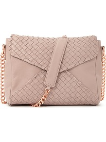 Masila Chain Strap Weaved Handbag - predominant colour: blush; occasions: casual; style: shoulder; length: across body/long; size: standard; material: leather; finish: plain