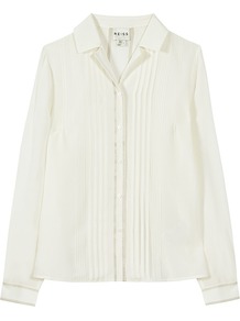 Rainbow Stitch Detail Shirt - neckline: shirt collar/peter pan/zip with opening; pattern: plain; style: shirt; bust detail: ruching/gathering/draping/layers/pintuck pleats at bust; predominant colour: ivory; occasions: casual, evening, work; length: standard; fibres: silk - 100%; fit: straight cut; sleeve length: long sleeve; sleeve style: standard; texture group: sheer fabrics/chiffon/organza etc.; pattern type: fabric