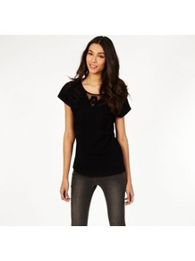Cutwork Atlas Tee - neckline: round neck; pattern: plain; style: t-shirt; predominant colour: black; occasions: casual; length: standard; fibres: cotton - 100%; fit: body skimming; sleeve length: short sleeve; sleeve style: standard; texture group: cotton feel fabrics; pattern type: fabric