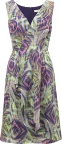Millie Dress, Multi - style: faux wrap/wrap; neckline: v-neck; sleeve style: sleeveless; occasions: evening, occasion; length: just above the knee; fit: fitted at waist & bust; fibres: silk - 100%; hip detail: soft pleats at hip/draping at hip/flared at hip; predominant colour: multicoloured; sleeve length: sleeveless; texture group: sheer fabrics/chiffon/organza etc.; pattern type: fabric; pattern size: big & busy; pattern: patterned/print