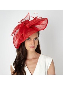 Designer Red Wave Bow Fascinator - predominant colour: true red; occasions: evening, occasion; style: fascinator; size: large; material: sinamay; embellishment: bow; pattern: plain