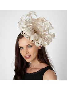Designer Cream Oversized Flower Fascinator - predominant colour: ivory; occasions: occasion; type of pattern: standard; style: fascinator; size: large; material: fabric; embellishment: feather; pattern: plain