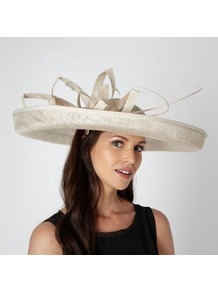 Designer Cream Folded Mesh Corsage Fascinator - predominant colour: ivory; occasions: evening, occasion; type of pattern: light; style: wide brimmed; size: large; material: macrame/raffia/straw; embellishment: feather; pattern: plain; trends: sculptural frills