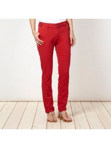 Red Tapered Leg Chinos - length: standard; pattern: plain; pocket detail: small back pockets, pockets at the sides, traditional 5 pocket; waist: mid/regular rise; predominant colour: true red; occasions: casual; style: chino; fibres: cotton - stretch; jeans & bottoms detail: turn ups; texture group: cotton feel fabrics; fit: tapered; pattern type: fabric