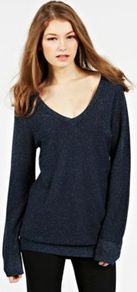 Oversized Sparkle Jumper - neckline: low v-neck; pattern: plain; length: below the bottom; style: standard; predominant colour: navy; secondary colour: silver; occasions: casual, evening; fit: loose; sleeve length: long sleeve; sleeve style: standard; texture group: knits/crochet; trends: metallics; pattern type: knitted - other; pattern size: small & light; fibres: viscose/rayon - mix
