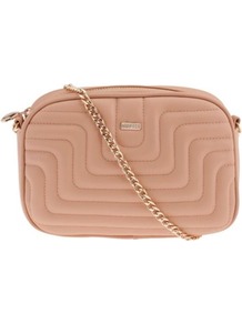 Pink Banguecoque Cross Bag - predominant colour: blush; secondary colour: gold; occasions: casual, evening, work, occasion, holiday; type of pattern: standard; style: shoulder; length: across body/long; size: standard; material: faux leather; embellishment: quilted; pattern: plain; finish: plain