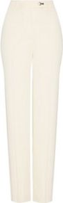 Cream Mali Trousers - length: standard; pattern: plain; style: peg leg; waist: high rise; predominant colour: ivory; occasions: evening; fibres: viscose/rayon - stretch; fit: tapered; pattern type: fabric; texture group: woven light midweight