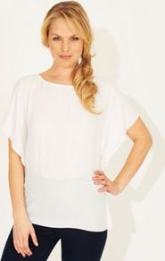 Metro Top White - neckline: round neck; sleeve style: angel/waterfall; pattern: plain; predominant colour: white; occasions: evening; length: standard; style: top; fibres: polyester/polyamide - 100%; fit: loose; sleeve length: short sleeve; texture group: sheer fabrics/chiffon/organza etc.; pattern type: fabric