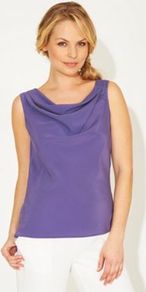 Harper Top Purple - neckline: cowl/draped neck; pattern: plain; sleeve style: sleeveless; style: blouse; predominant colour: purple; occasions: evening; length: standard; fibres: polyester/polyamide - 100%; fit: straight cut; sleeve length: sleeveless; texture group: silky - light; pattern type: fabric