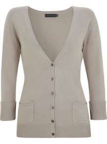 Stone Marl Cardigan, Stone - neckline: plunge; pattern: plain; predominant colour: stone; occasions: casual, work; length: standard; style: standard; fibres: viscose/rayon - stretch; fit: slim fit; sleeve length: 3/4 length; sleeve style: standard; texture group: knits/crochet; pattern type: knitted - fine stitch