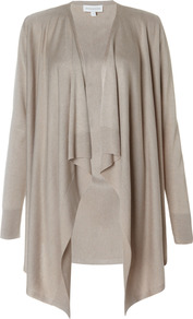 Kaila Waterfall Cardigan - pattern: plain; neckline: waterfall neck; length: below the bottom; style: open front; predominant colour: taupe; occasions: casual, evening, work; fibres: acrylic - mix; fit: loose; sleeve length: long sleeve; sleeve style: standard; texture group: knits/crochet; pattern type: knitted - fine stitch