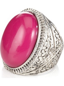 Bellaria Ring - predominant colour: hot pink; secondary colour: silver; occasions: evening, occasion; style: cocktail; size: large/oversized; material: chain/metal; finish: plain; embellishment: jewels