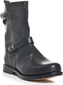 Moto Classic Boots - predominant colour: black; occasions: casual; material: leather; heel height: flat; embellishment: buckles; heel: standard; toe: round toe; boot length: mid calf; style: biker boot; finish: plain; pattern: plain