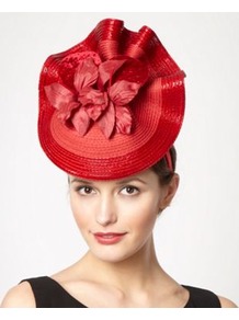 Designer Red Orchid Wave Headband - predominant colour: true red; secondary colour: true red; occasions: evening, occasion; type of pattern: light; style: fascinator; size: large; material: macrame/raffia/straw; pattern: plain; embellishment: corsage