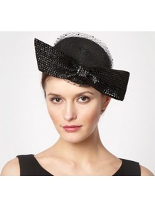 Designer Black Bow Gem Veil Headband - predominant colour: black; occasions: evening, occasion; type of pattern: light; style: pillbox; size: standard; material: macrame/raffia/straw; embellishment: bow; pattern: plain