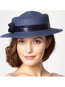 Designer Navy Figure Of Eight Boater Hat - predominant colour: navy; secondary colour: navy; occasions: casual, evening, occasion, holiday; type of pattern: small; style: small brimmed; size: standard; material: macrame/raffia/straw; embellishment: bow; pattern: plain