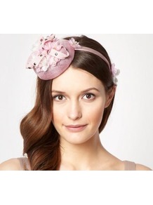 Designer Pale Pink Ribbon Stud Button Fascinator - secondary colour: ivory; predominant colour: blush; occasions: evening, occasion; type of pattern: small; style: fascinator; size: small; material: sinamay; embellishment: ribbon; pattern: plain