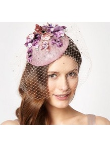 Designer Pale Pink Herbaceous Flower Beret Fascinator - predominant colour: blush; secondary colour: lilac; occasions: evening, occasion; type of pattern: large; style: fascinator; size: standard; material: sinamay; pattern: florals; embellishment: jewels