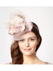 Designer Pale Pink Pansy Top Headband - predominant colour: blush; secondary colour: nude; occasions: occasion; type of pattern: standard; style: fascinator; size: large; material: sinamay; embellishment: crystals; pattern: plain