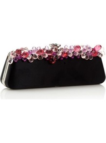 Designer Black Gem Detail Clutch Bag - secondary colour: pink; predominant colour: black; occasions: evening, occasion; style: clutch; length: hand carry; size: small; material: satin; pattern: plain; finish: plain; embellishment: jewels