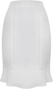 Linen Skirt - length: below the knee; pattern: plain; fit: tailored/fitted; waist detail: fitted waist; waist: mid/regular rise; predominant colour: white; occasions: evening, work, occasion, holiday; style: fit & flare; fibres: linen - mix; hip detail: sculpting darts/pleats/seams at hip; texture group: cotton feel fabrics; pattern type: fabric