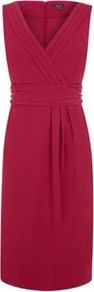 Cobra Chiffon Dress - style: faux wrap/wrap; neckline: v-neck; pattern: plain; sleeve style: sleeveless; waist detail: wide waistband/cummerbund; predominant colour: hot pink; occasions: evening, occasion; length: just above the knee; fit: body skimming; fibres: polyester/polyamide - 100%; sleeve length: sleeveless