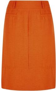 Slub Linen Skirt - pattern: plain; style: straight; waist: high rise; predominant colour: bright orange; occasions: casual, work; length: just above the knee; fibres: linen - mix; texture group: linen; fit: straight cut; pattern type: fabric