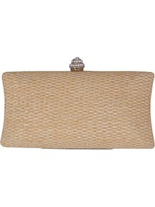 Straw Hard Clutch - predominant colour: camel; occasions: evening; style: clutch; length: hand carry; size: small; material: plastic/rubber; embellishment: crystals; pattern: plain; finish: plain