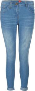 Light Blue Faded Turn Up Cropped Skinny Jeans - style: skinny leg; pattern: plain; pocket detail: traditional 5 pocket; waist: mid/regular rise; predominant colour: denim; occasions: casual, holiday; length: ankle length; fibres: cotton - stretch; jeans detail: whiskering, shading down centre of thigh; jeans & bottoms detail: turn ups; texture group: denim; pattern type: fabric