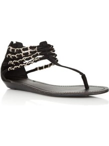Wide Fit Black Chain Strap Sandals - predominant colour: black; material: fabric; heel height: flat; ankle detail: ankle strap; heel: standard; toe: toe thongs; style: flip flops / toe post; occasions: holiday; finish: plain; pattern: plain; embellishment: chain/metal