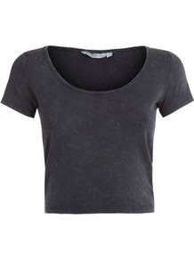 Dark Grey Crop Top - pattern: plain; length: cropped; style: t-shirt; predominant colour: charcoal; occasions: casual, holiday; neckline: scoop; fibres: cotton - 100%; fit: body skimming; sleeve length: short sleeve; sleeve style: standard; pattern type: fabric; texture group: jersey - stretchy/drapey