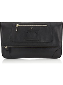 Paxton Fold Over Clutch - predominant colour: black; occasions: evening; style: clutch; length: hand carry; size: small; material: leather; pattern: plain; finish: plain