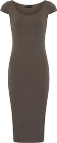 Khaki Midi Tube Dress - sleeve style: capped; fit: tight; pattern: plain; style: bodycon; predominant colour: khaki; occasions: casual, evening, work; length: on the knee; neckline: scoop; fibres: cotton - 100%; sleeve length: sleeveless; texture group: jersey - clingy; pattern type: fabric