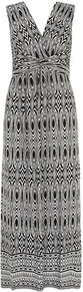 Ikat Print Twist Knot Maxi - neckline: low v-neck; fit: empire; sleeve style: sleeveless; style: maxi dress; length: floor length; fibres: viscose/rayon - stretch; hip detail: soft pleats at hip/draping at hip/flared at hip; predominant colour: multicoloured; sleeve length: sleeveless; occasions: holiday; pattern type: fabric; pattern: patterned/print; texture group: jersey - stretchy/drapey