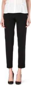 Stretch Wool Trousers - pattern: plain; waist: mid/regular rise; predominant colour: black; occasions: evening, work; length: ankle length; fibres: wool - stretch; fit: tapered; pattern type: fabric; texture group: brocade/jacquard; style: standard