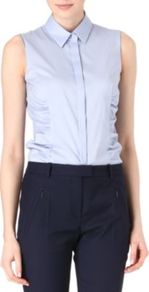 Balaina Shirt - neckline: shirt collar/peter pan/zip with opening; pattern: plain; sleeve style: sleeveless; style: shirt; predominant colour: pale blue; occasions: casual, work; length: standard; fibres: cotton - mix; fit: tailored/fitted; sleeve length: sleeveless; texture group: cotton feel fabrics; pattern type: fabric