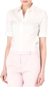 Folded Sleeve Shirt - neckline: shirt collar/peter pan/zip with opening; pattern: plain; style: shirt; predominant colour: white; occasions: casual, work; length: standard; fibres: cotton - mix; fit: tailored/fitted; sleeve length: half sleeve; sleeve style: standard; texture group: cotton feel fabrics; pattern type: fabric