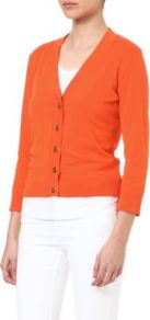 Simone Cardigan - neckline: low v-neck; pattern: plain; predominant colour: bright orange; occasions: casual, work; length: standard; style: standard; fibres: cotton - 100%; fit: slim fit; sleeve length: 3/4 length; sleeve style: standard; texture group: knits/crochet; pattern type: knitted - fine stitch