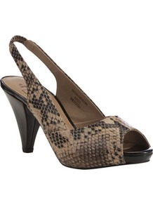 Contrast Platform Slingback Shoes - predominant colour: camel; secondary colour: charcoal; occasions: evening, work, occasion; material: faux leather; heel height: high; heel: cone; toe: open toe/peeptoe; style: slingbacks; finish: plain; pattern: animal print