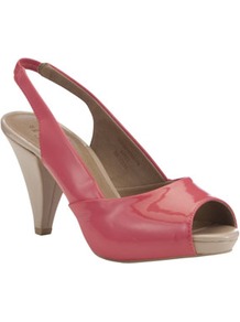 Contrast Platform Slingback Shoes - occasions: evening, holiday; material: faux leather; heel height: high; embellishment: elasticated; heel: platform; toe: open toe/peeptoe; style: slingbacks; finish: patent; pattern: plain; predominant colour: dusky pink
