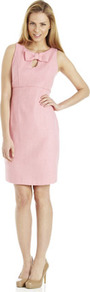 Textured Bow Shift Dress - style: shift; fit: tailored/fitted; pattern: plain; sleeve style: sleeveless; bust detail: added detail/embellishment at bust; back detail: low cut/open back; predominant colour: blush; occasions: evening, occasion; length: just above the knee; neckline: peep hole neckline; fibres: cotton - mix; sleeve length: sleeveless; pattern type: fabric; texture group: woven light midweight
