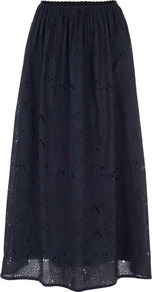 Navy Gypsy Rose Maxi Skirt - pattern: plain; length: ankle length; fit: loose/voluminous; style: pleated; waist detail: elasticated waist; waist: high rise; predominant colour: navy; occasions: casual; fibres: cotton - 100%; hip detail: soft pleats at hip/draping at hip/flared at hip; texture group: cotton feel fabrics; pattern type: fabric; embellishment: embroidered