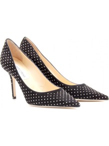 Agnes Studded Suede Pumps - secondary colour: white; predominant colour: black; occasions: evening, work, occasion, holiday; material: suede; embellishment: studs; heel: stiletto; toe: pointed toe; style: courts; finish: plain; pattern: polka dot; heel height: very high
